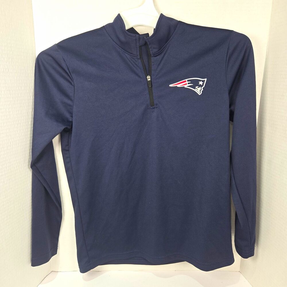 NFL Team Apparel New England Patriots Blue 1/4 Zip Long Sleeve Shirt Youth M
